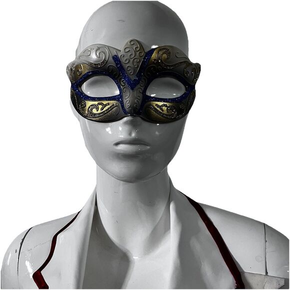 DIY Venetian Masquerade Mask Base Gold Blue Glitter Unfinished Craft Project - Picture 2 of 5